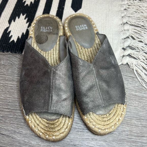 Eileen Fisher Milly Metallic Suede Espadrille Sandal Size 8.5 - Picture 3 of 7